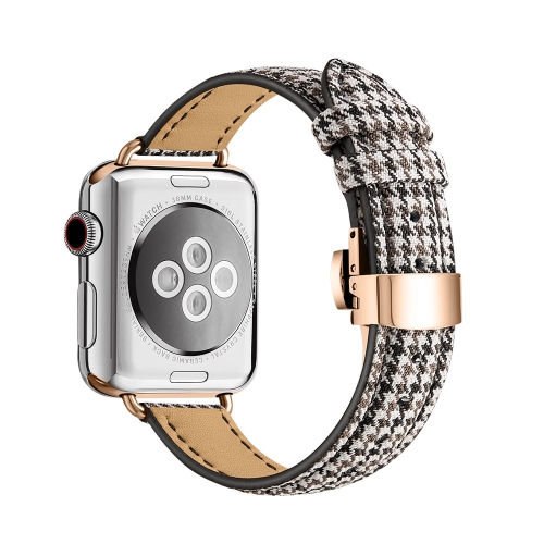 

Slimming Butterfly Buckle Watch Band For Apple Watch Series 7 45mm / 6&SE&5&4 44mm / 3&2&1 42mm(Houndstooth Black Coffee Rose Gold)