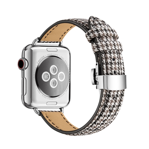 

Slimming Butterfly Buckle Watch Band For Apple Watch Series 8&7 45mm / SE 2&6&SE&5&4 44mm / 3&2&1 42mm(Houndstooth Coffee Black Silver)