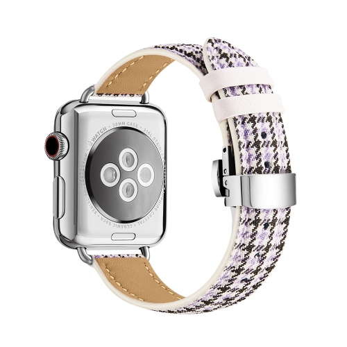 

Slimming Butterfly Buckle Watch Band For Apple Watch Series 8&7 45mm / SE 2&6&SE&5&4 44mm / 3&2&1 42mm(Houndstooth Purple Silver)