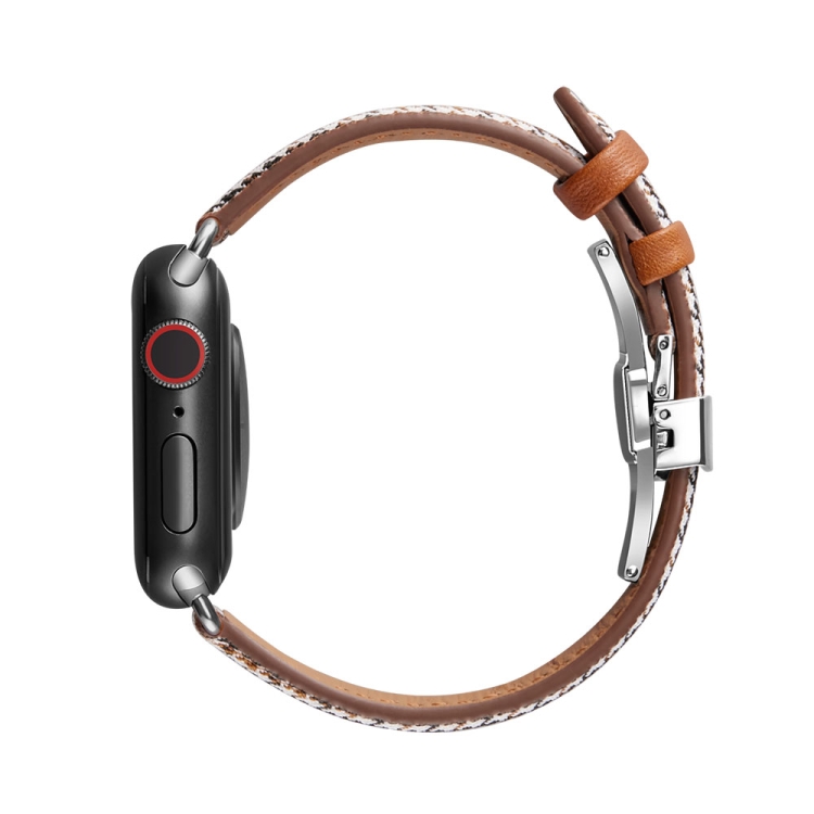 

Slimming Butterfly Buckle Watch Band For Apple Watch Series 7 45mm / 6&SE&5&4 44mm / 3&2&1 42mm(Houndstooth Brown)