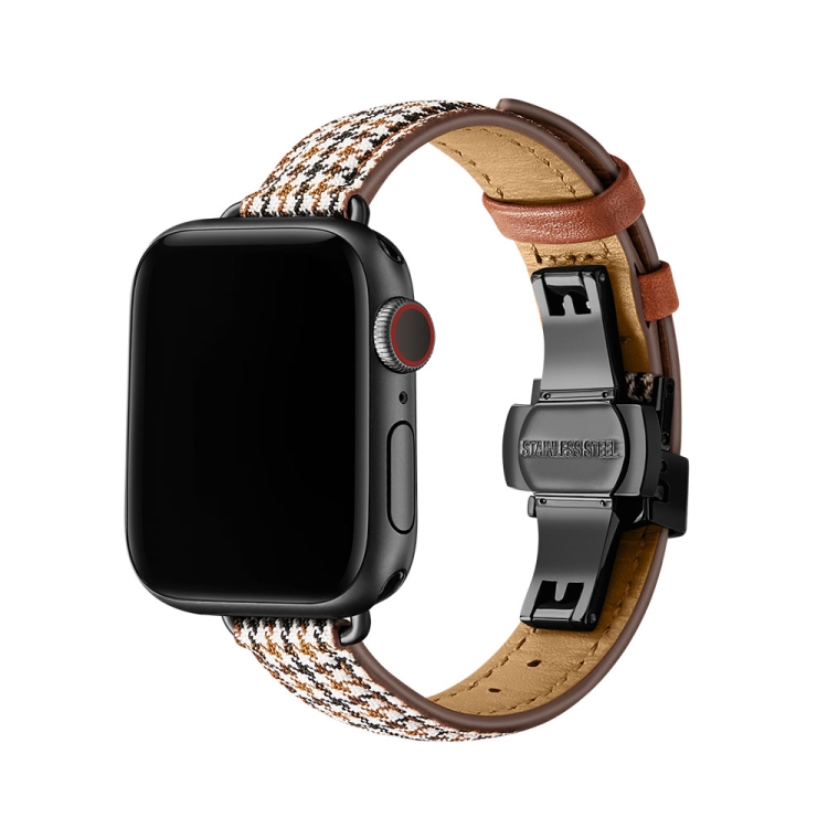 

Slimming Butterfly Buckle Watch Band For Apple Watch Series 7 45mm / 6&SE&5&4 44mm / 3&2&1 42mm(Houndstooth Brown Black)
