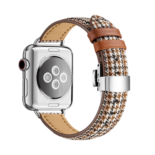 

Slimming Butterfly Buckle Watch Band For Apple Watch Series 8&7 45mm / SE 2&6&SE&5&4 44mm / 3&2&1 42mm(Houndstooth Brown Silver)