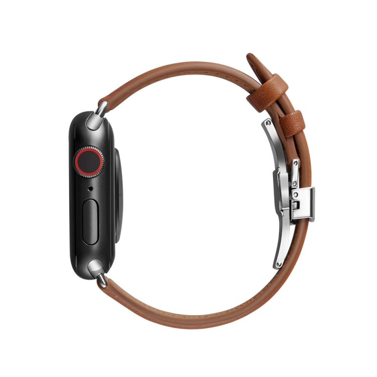 

Slimming Butterfly Buckle Watch Band For Apple Watch Series 7 45mm / 6&SE&5&4 44mm / 3&2&1 42mm(Brown)