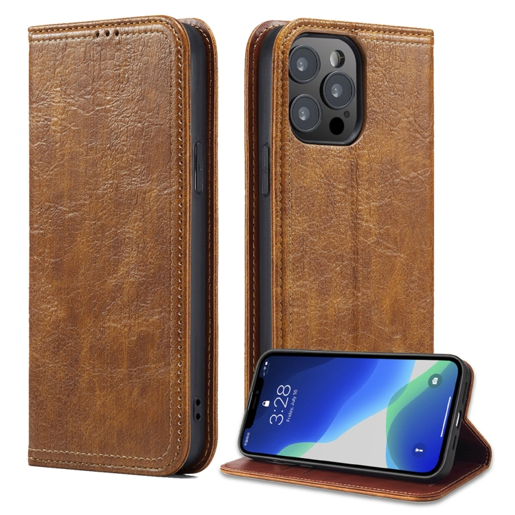 

Vintage Bark Texture Wallet Leather Phone Case For iPhone 13 Pro Max(Khaki)