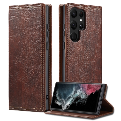 

For Samsung Galaxy S22 Ultra 5G Vintage Bark Texture Wallet Leather Phone Case(Brown)