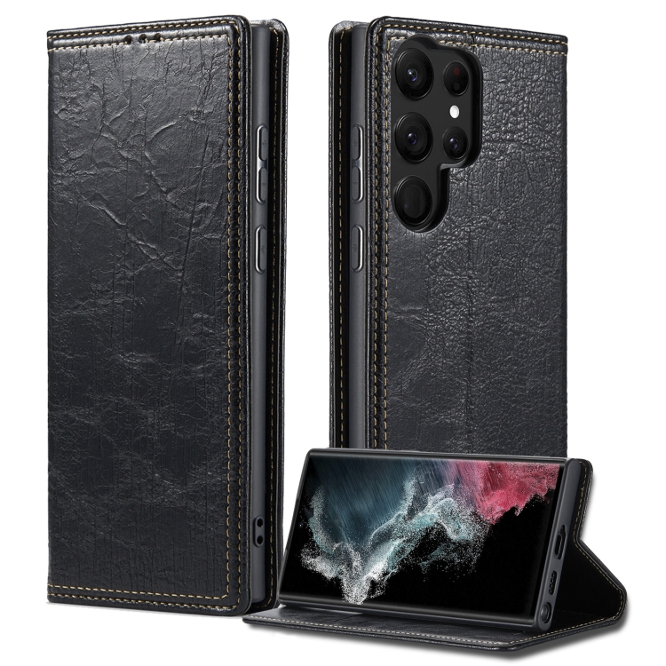 

For Samsung Galaxy S22 Ultra 5G Vintage Bark Texture Wallet Leather Phone Case(Black)