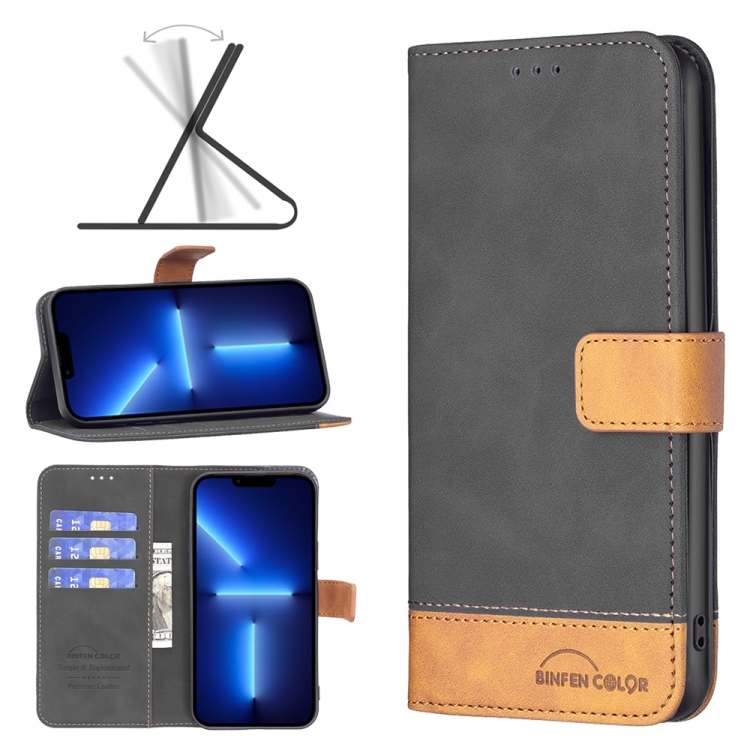 

BF11 Color Matching Skin Feel Leather Phone Case For iPhone 13 Pro Max(Black)