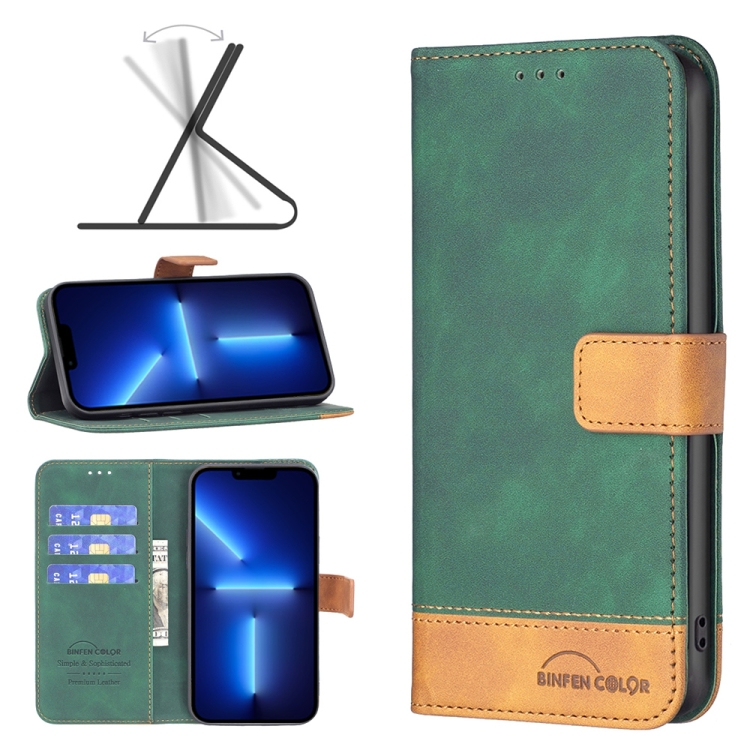 

BF11 Color Matching Skin Feel Leather Phone Case For iPhone 13 Pro Max(Green)