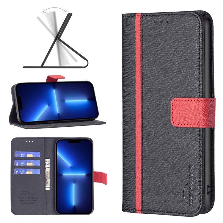 

BF13 Color Matching Cross Texture Leather Phone Case For iPhone 13 Pro Max(Black)