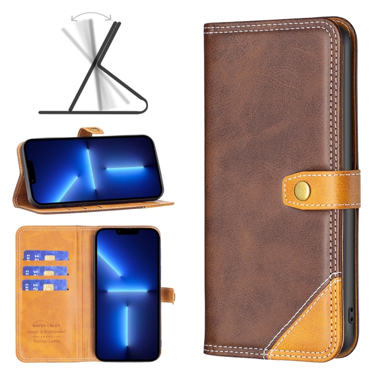 

BF12 Color Matching Double Line Leather Phone Case For iPhone 13 Pro Max(Brown)