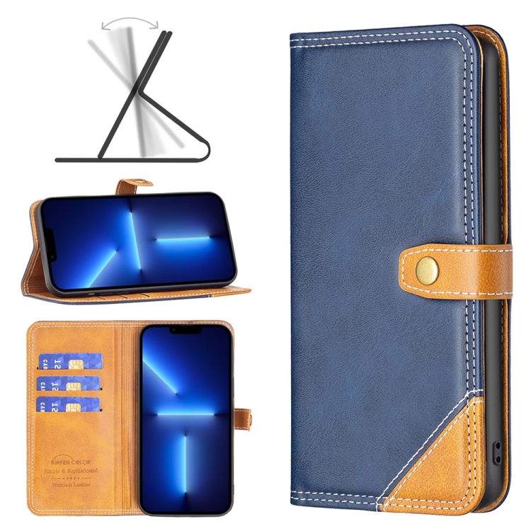 

BF12 Color Matching Double Line Leather Phone Case For iPhone 13 Pro Max(Blue)