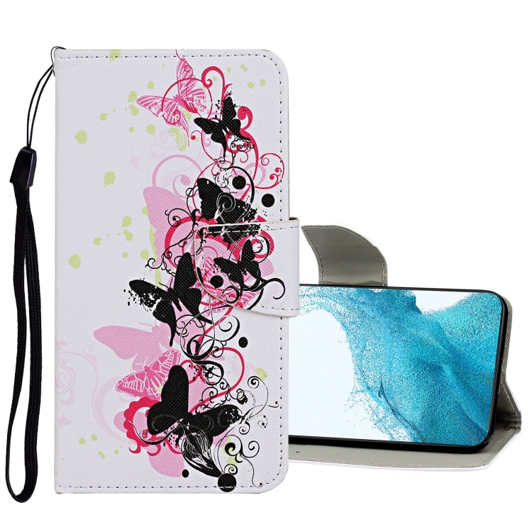 

For Samsung Galaxy S22 5G Colored Drawing Pattern Flip Leather Case(Four Butterflies)