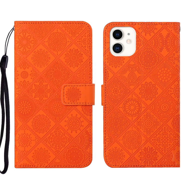 

Ethnic Style Embossed Pattern Leather Phone Case For iPhone 13(Orange)