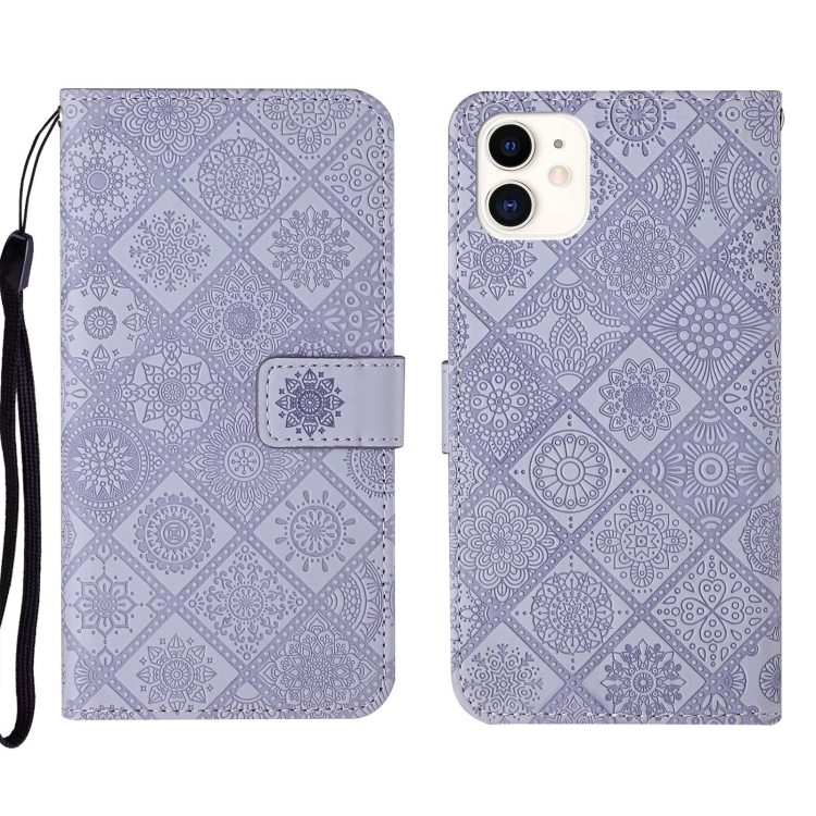 

For iPhone 13 Pro Ethnic Style Embossed Pattern Leather Phone Case (Purple)