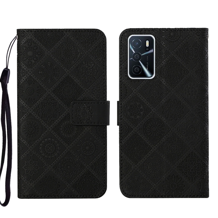

For OPPO A16 Ethnic Style Embossed Pattern Leather Phone Case(Black)