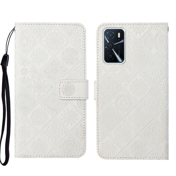 

For OPPO A16 Ethnic Style Embossed Pattern Leather Phone Case(White)