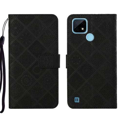 

For OPPO Realme C20 / C21 Ethnic Style Embossed Pattern Leather Phone Case(Black)