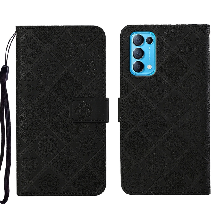 

For OPPO Reno5 5G Ethnic Style Embossed Pattern Leather Phone Case(Black)