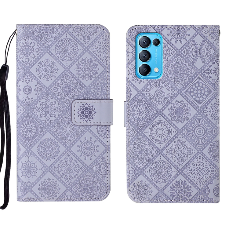 

For OPPO Reno5 Pro 5G Ethnic Style Embossed Pattern Leather Phone Case(Purple)