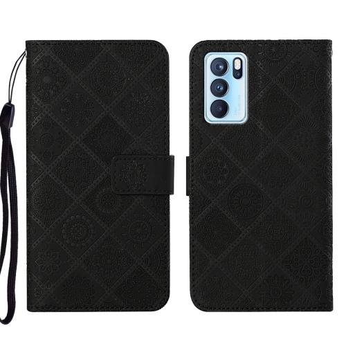 

For OPPO Reno6 Pro 5G Ethnic Style Embossed Pattern Leather Phone Case(Black)