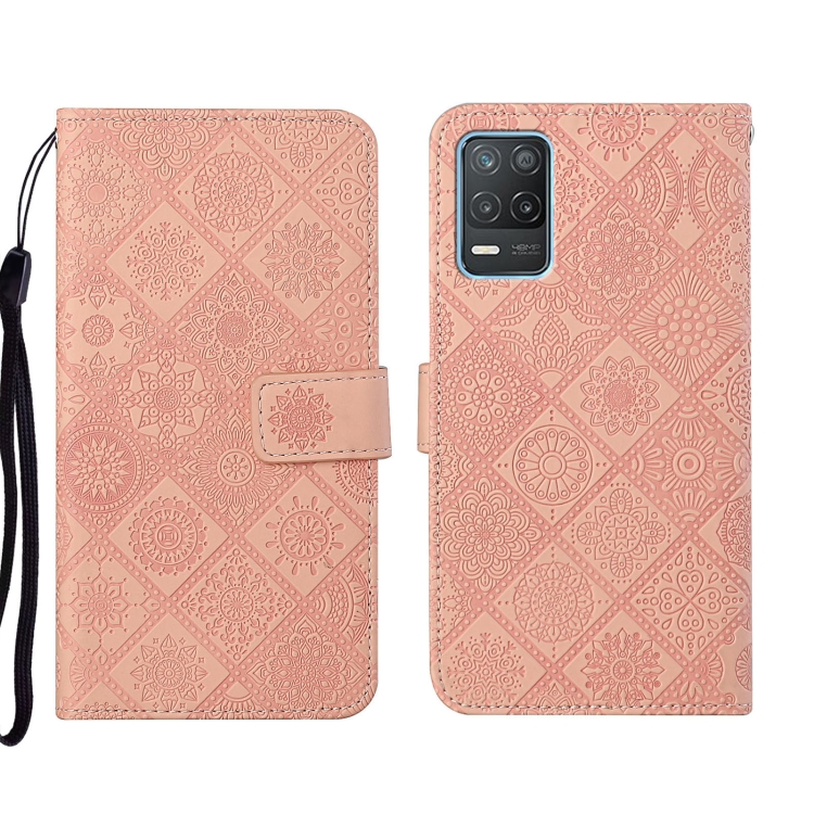 

For OPPO Realme 8 5G Ethnic Style Embossed Pattern Leather Phone Case(Pink)