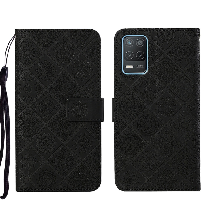 

For OPPO Realme 8 5G Ethnic Style Embossed Pattern Leather Phone Case(Black)