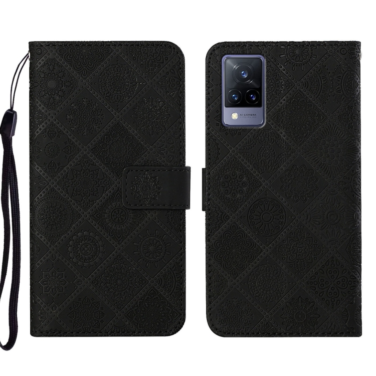 

For vivo V21 Ethnic Style Embossed Pattern Leather Phone Case(Black)