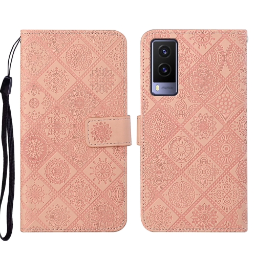 

For vivo V21e 5G Ethnic Style Embossed Pattern Leather Phone Case(Pink)