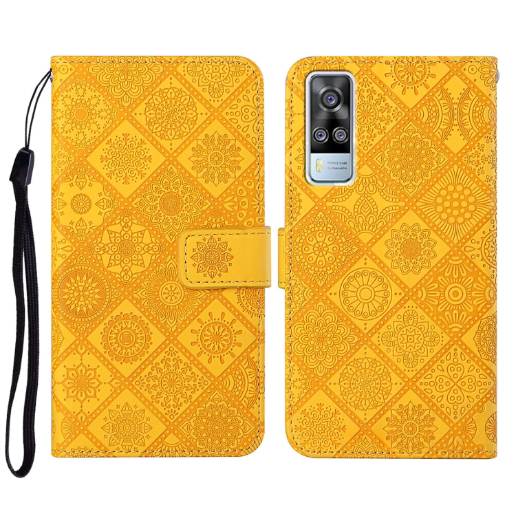 

For vivo Y51 2020 Ethnic Style Embossed Pattern Leather Phone Case(Yellow)