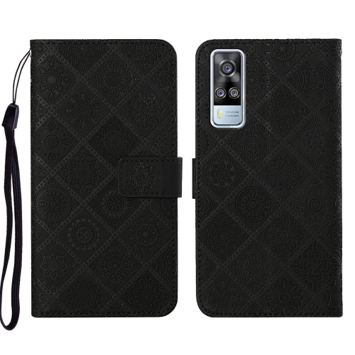 

For vivo Y51 2020 Ethnic Style Embossed Pattern Leather Phone Case(Black)