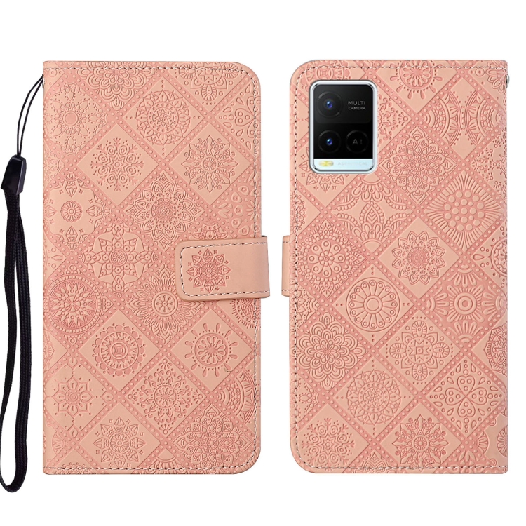 

For vivo Y21 Ethnic Style Embossed Pattern Leather Phone Case(Pink)
