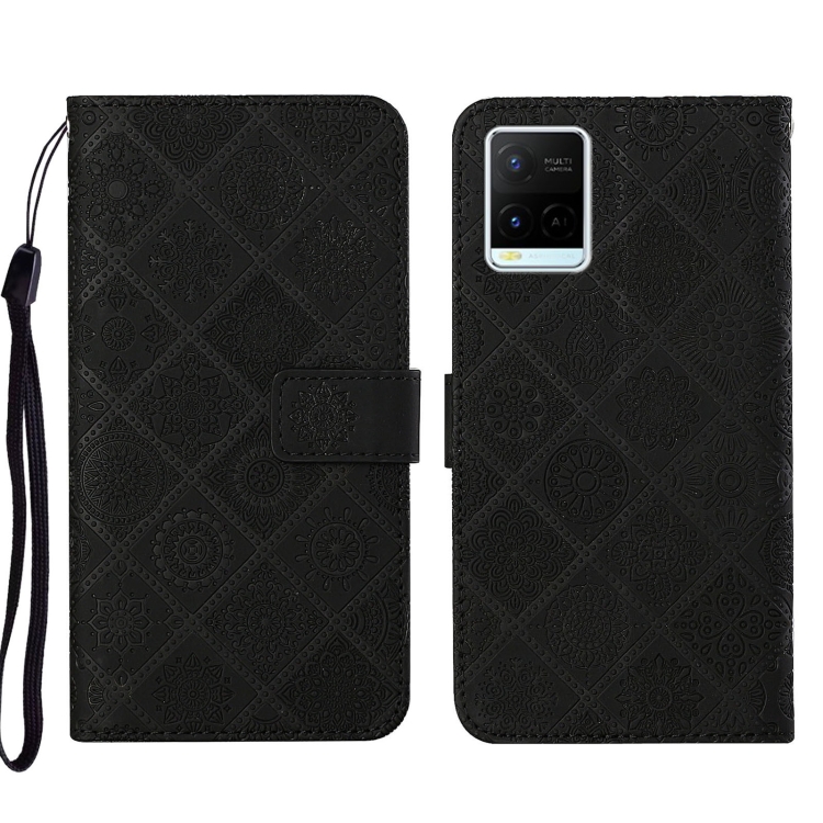 

For vivo Y21 Ethnic Style Embossed Pattern Leather Phone Case(Black)