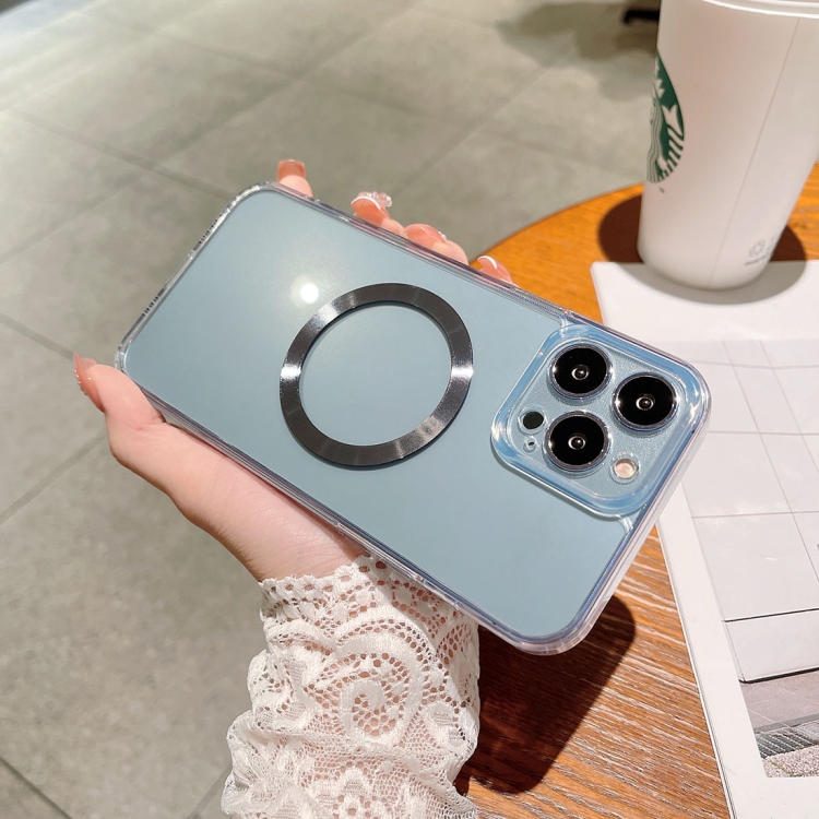 

For iPhone 13 Pro Max HD Glass CD MagSafe Magnetic Phone Case (Blue Circle)