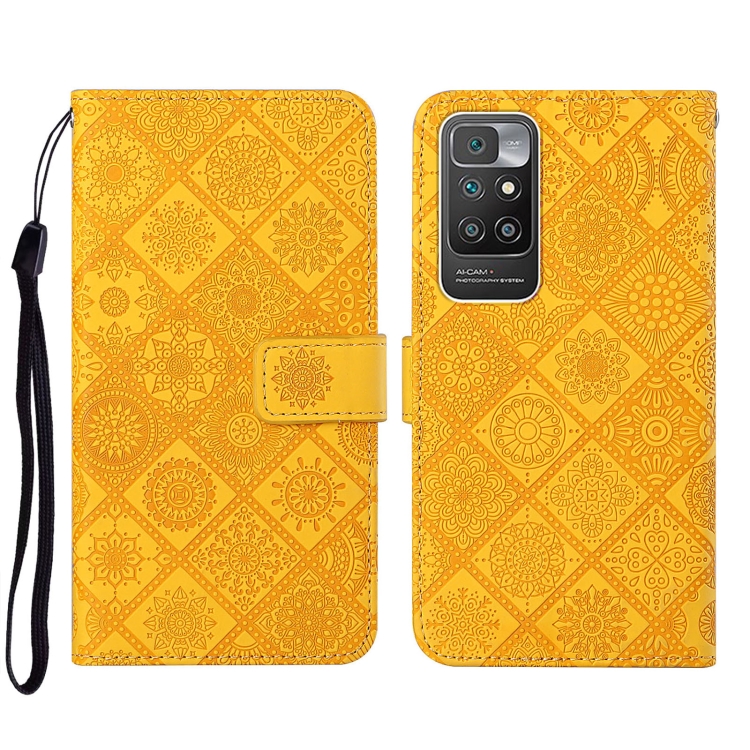 

For Xiaomi Redmi 10 Ethnic Style Embossed Pattern Leather Phone Case(Yellow)