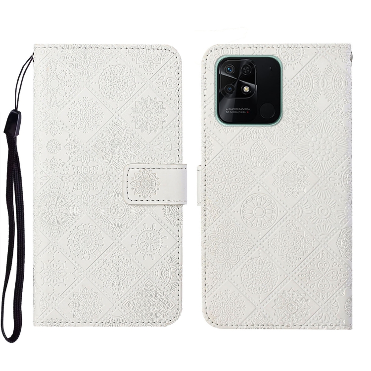 

For Xiaomi Redmi 10C Ethnic Style Embossed Pattern Leather Phone Case(White)