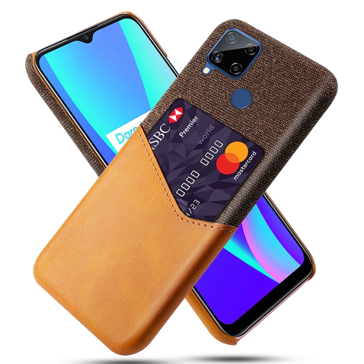 

For OPPO Realme C15 Cloth Texture PC + PU Leather Back Cover Case with Card Slot(Orange)