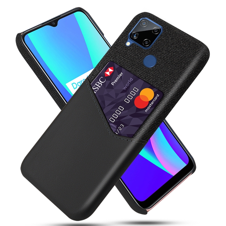 

For OPPO Realme C15 Cloth Texture PC + PU Leather Back Cover Case with Card Slot(Black)