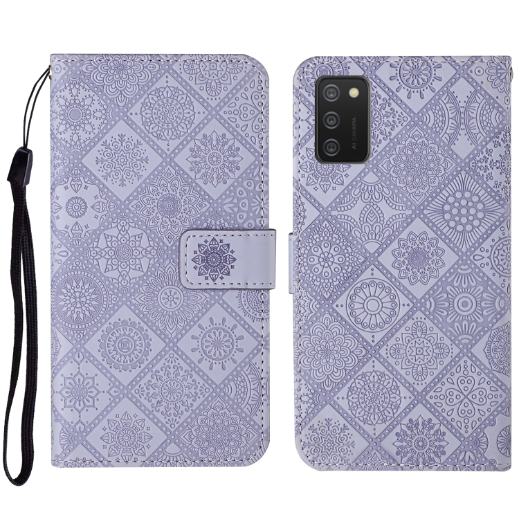 

For Samsung Galaxy A03s 164mm Ethnic Style Embossed Pattern Leather Phone Case(Purple)