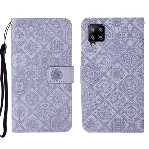 

For Samsung Galaxy A22 4G Ethnic Style Embossed Pattern Leather Phone Case(Purple)