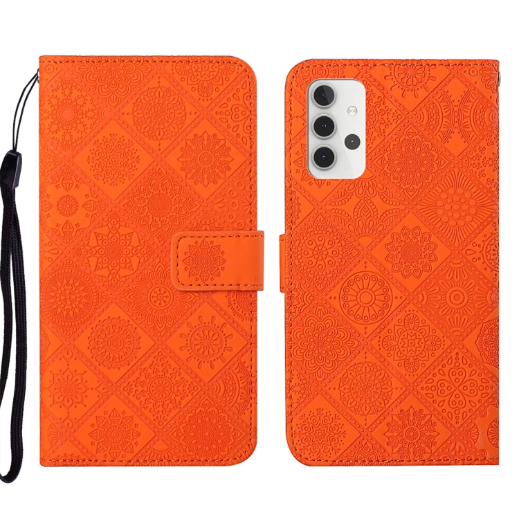 

For Samsung Galaxy A32 4G Ethnic Style Embossed Pattern Leather Phone Case(Orange)