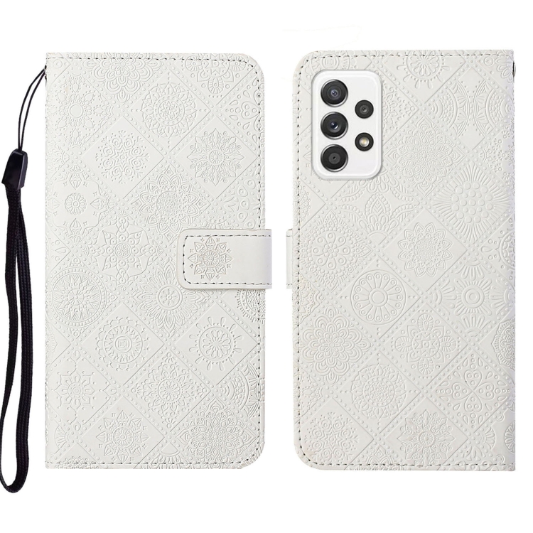 

For Samsung Galaxy A52 Ethnic Style Embossed Pattern Leather Phone Case(White)