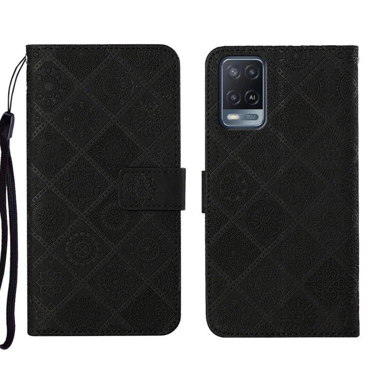 

For OPPO A54 Ethnic Style Embossed Pattern Leather Phone Case(Black)