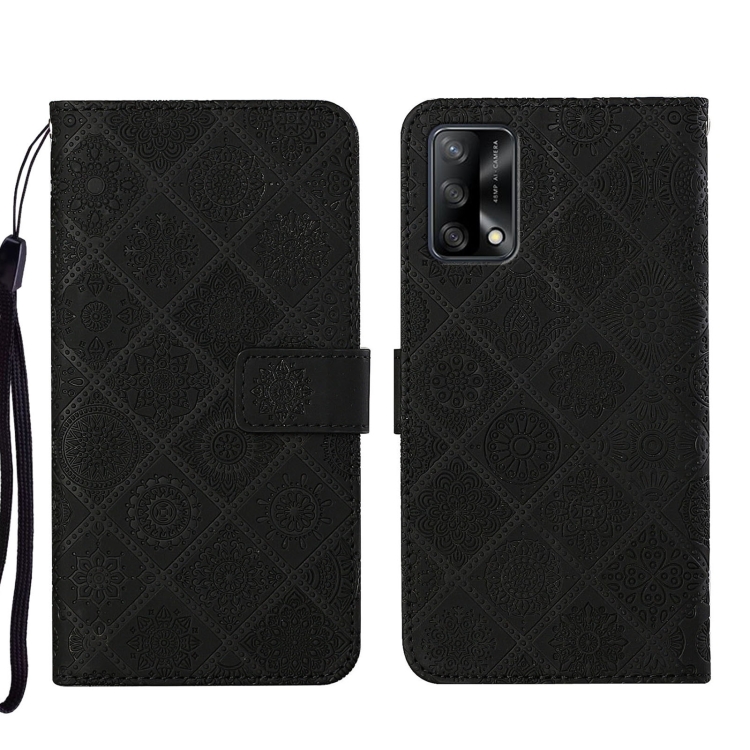 

For OPPO A74 4G Ethnic Style Embossed Pattern Leather Phone Case(Black)