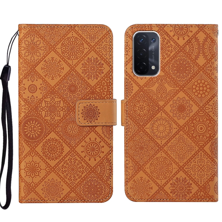 

For OPPO A74 5G Ethnic Style Embossed Pattern Leather Phone Case(Brown)