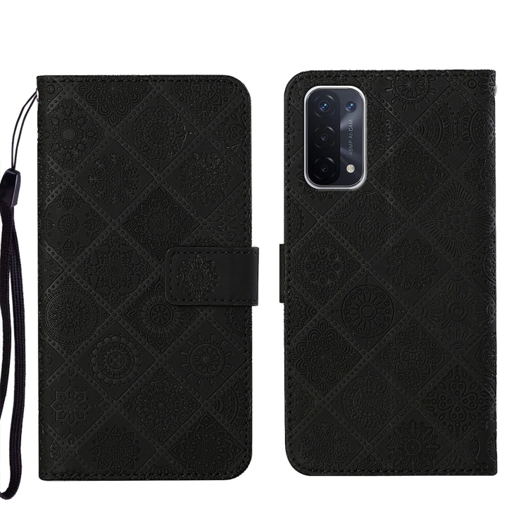

For OPPO A74 5G Ethnic Style Embossed Pattern Leather Phone Case(Black)