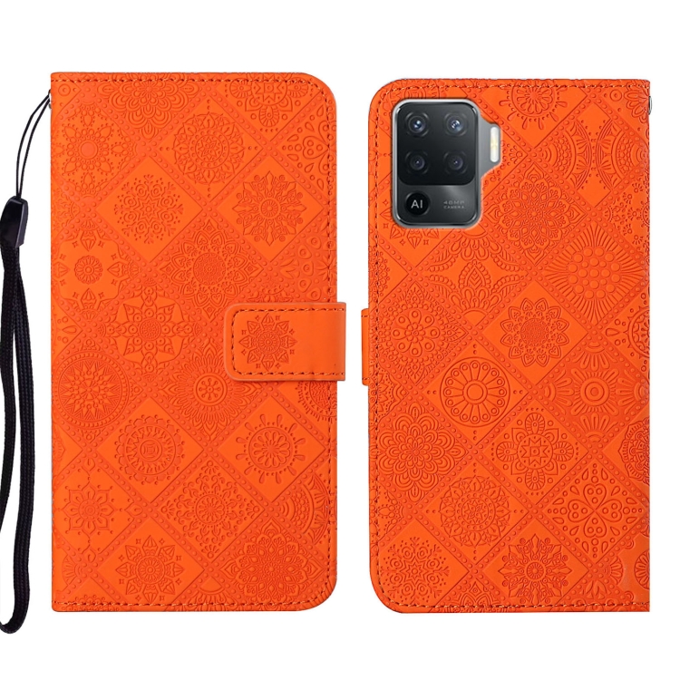 

For OPPO A94 4G Ethnic Style Embossed Pattern Leather Phone Case(Orange)