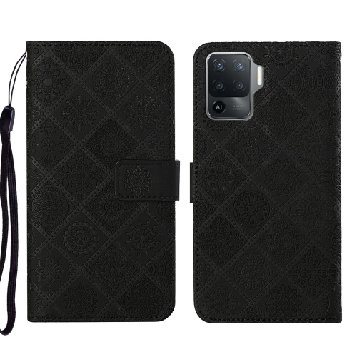 

For OPPO A94 4G Ethnic Style Embossed Pattern Leather Phone Case(Black)