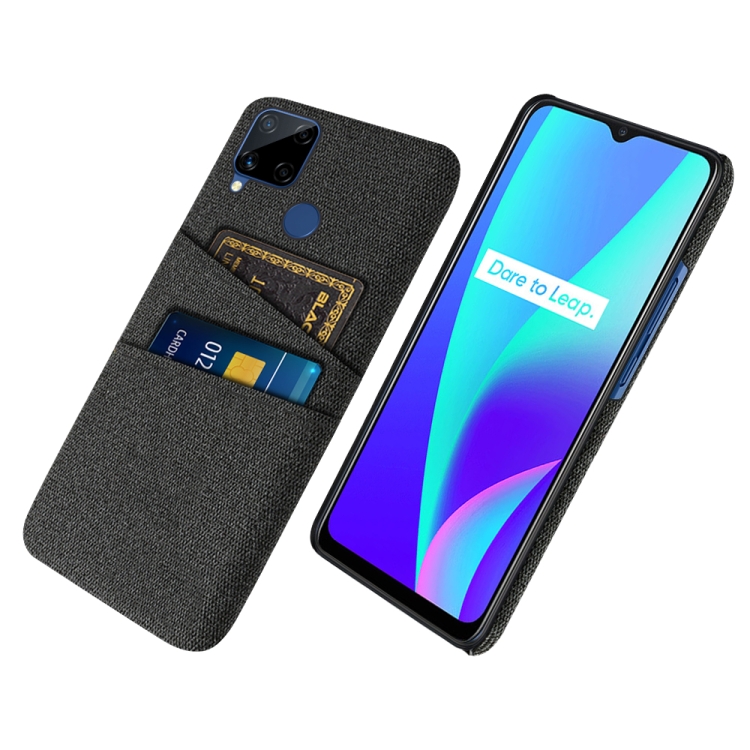 

For OPPO Realme C15 Cloth Texture PC + Nylon Phone Case with Dual Card Slots(Black)