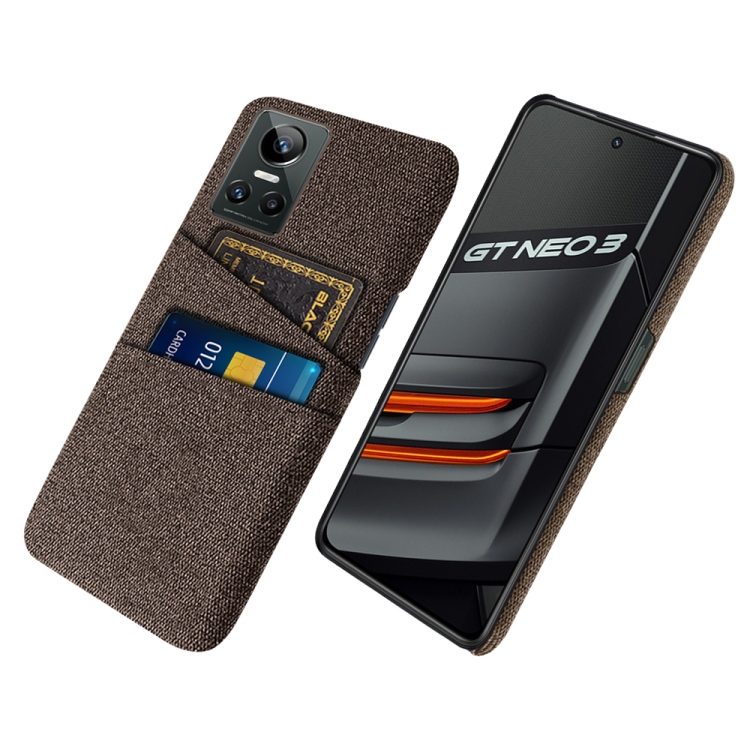 

For OPPO Realme GT Neo3 Cloth Texture PC + Nylon Phone Case with Dual Card Slots(Brown)