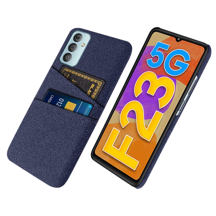 

For Samsung Galaxy F23 5G Cloth Texture PC + Nylon Phone Case with Dual Card Slots(Blue)